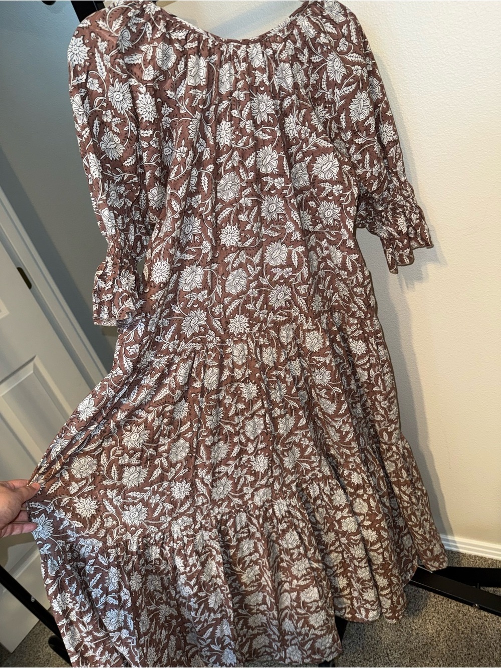 Daughters of India Sahana Chocolate Floral Tiered maxi Dress